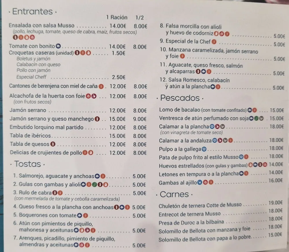 Carta de Casa de los Musso, Mesón Restaurante, página 1