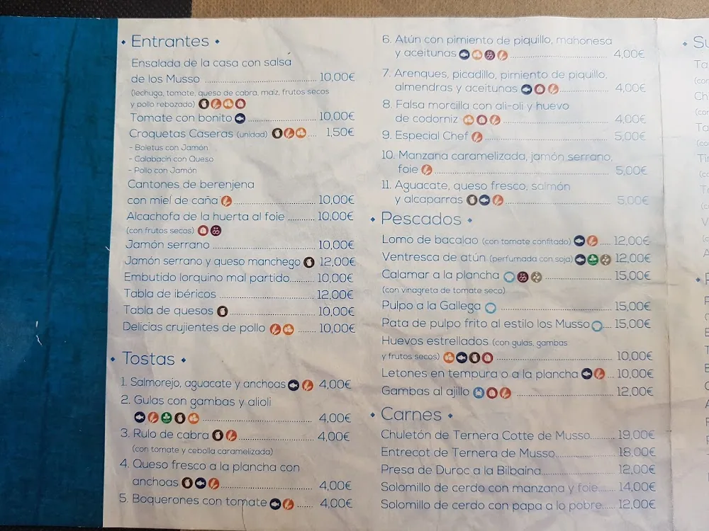Carta de Casa de los Musso, Mesón Restaurante, página 9