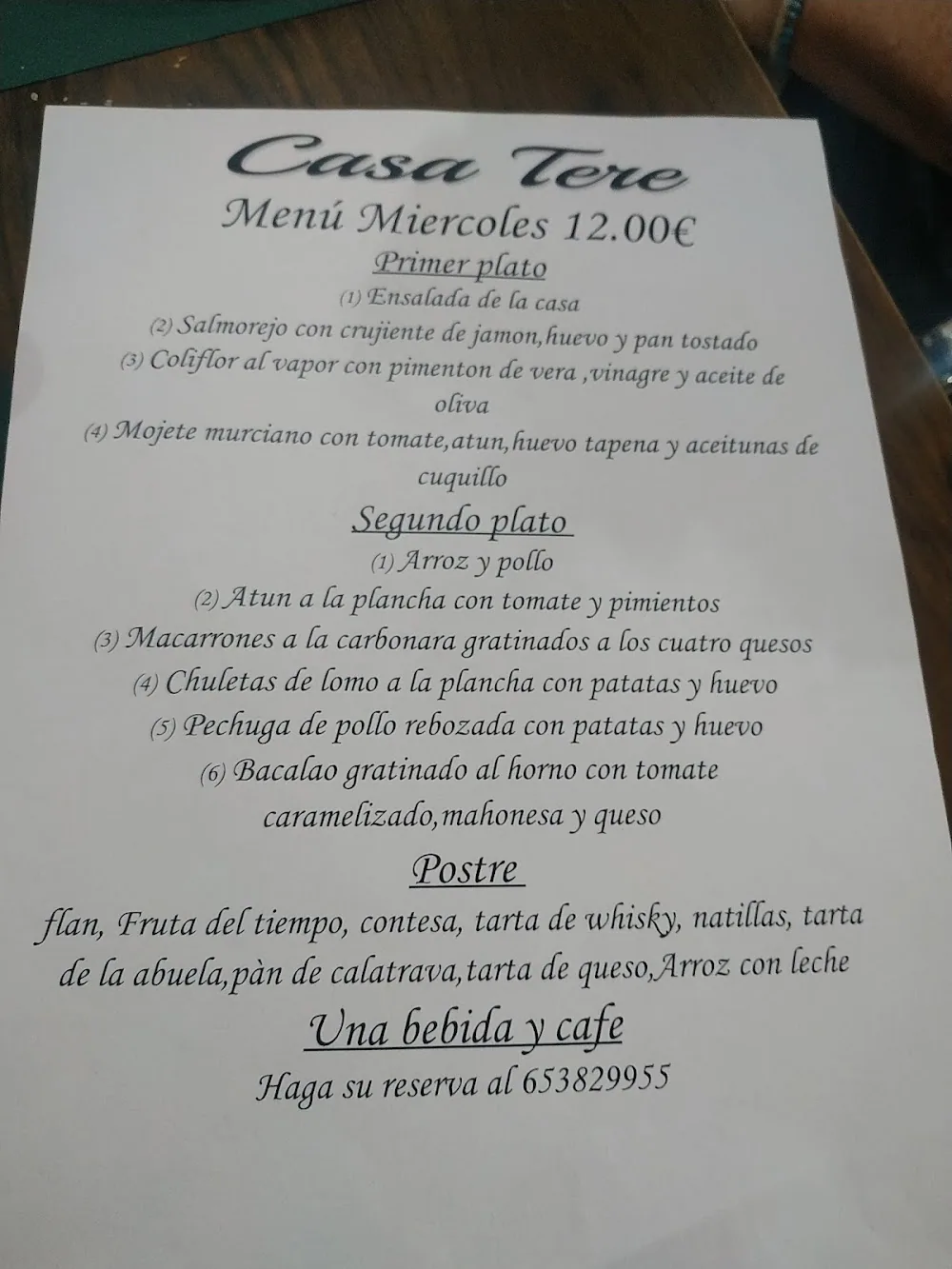 Carta de Casa Tere - antigua Taberna del Buda, página 1
