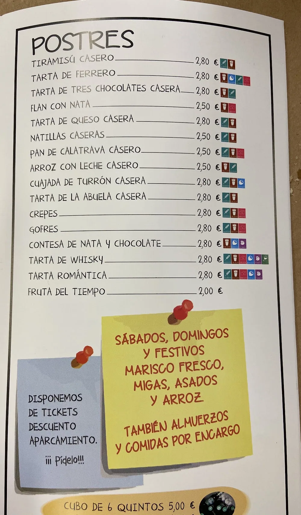 Carta de Cervecería Las Columnas, página 1