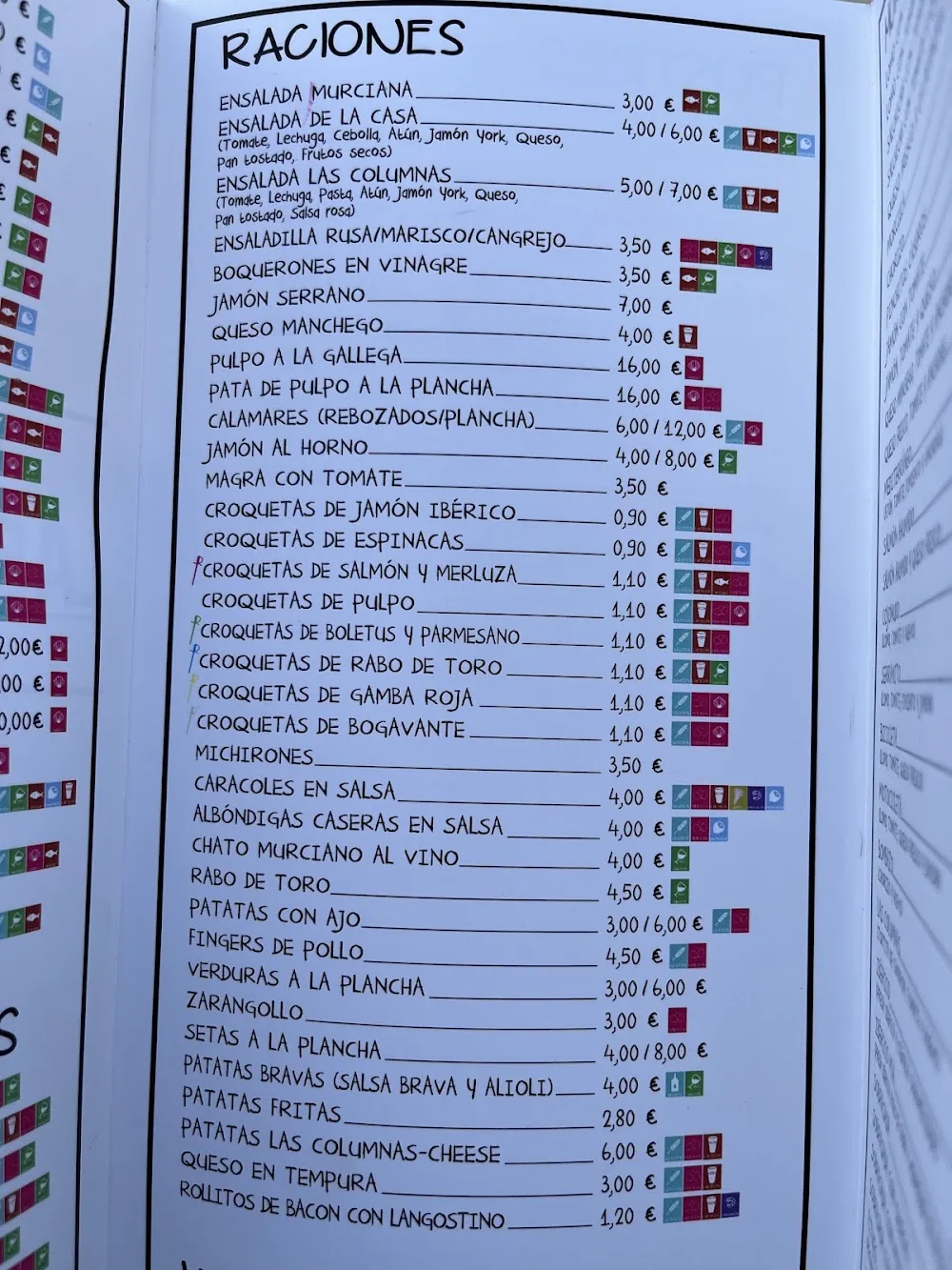 Carta de Cervecería Las Columnas, página 2