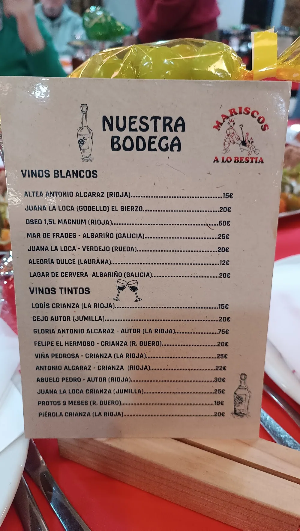 Carta de Mariscos a lo Bestia · La Peña Restaurante, página 1