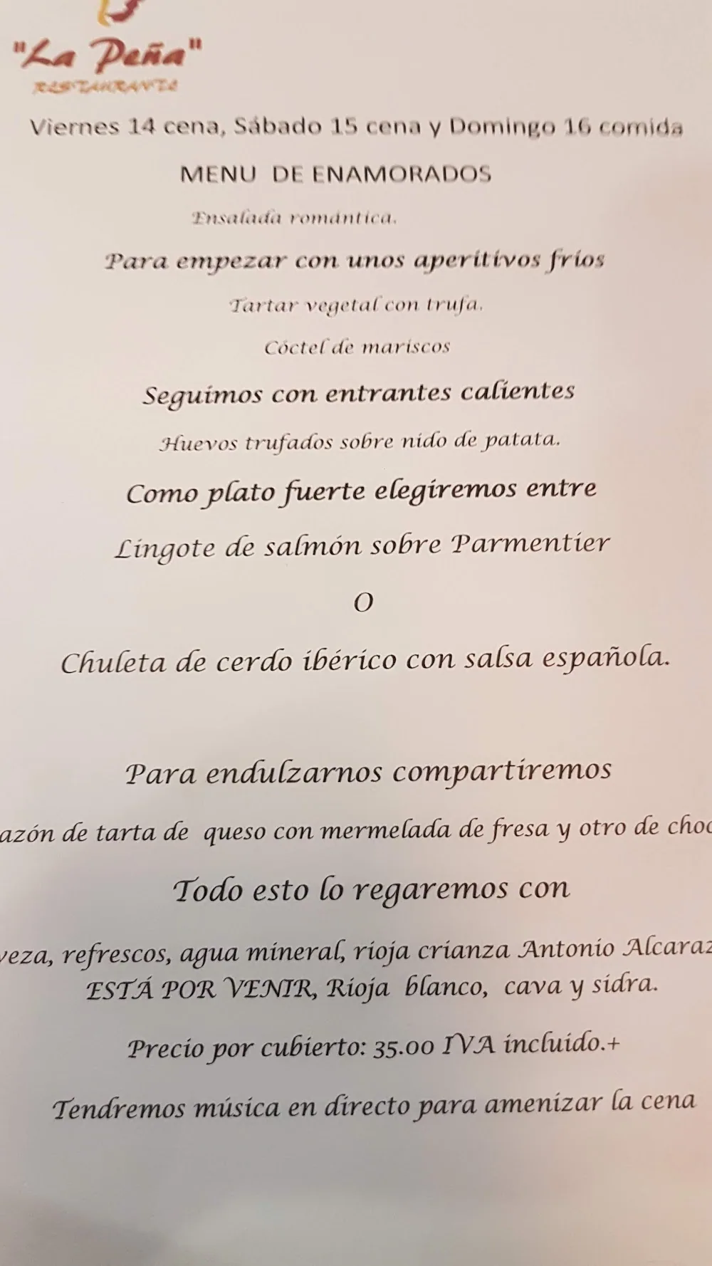 Carta de Mariscos a lo Bestia · La Peña Restaurante, página 3