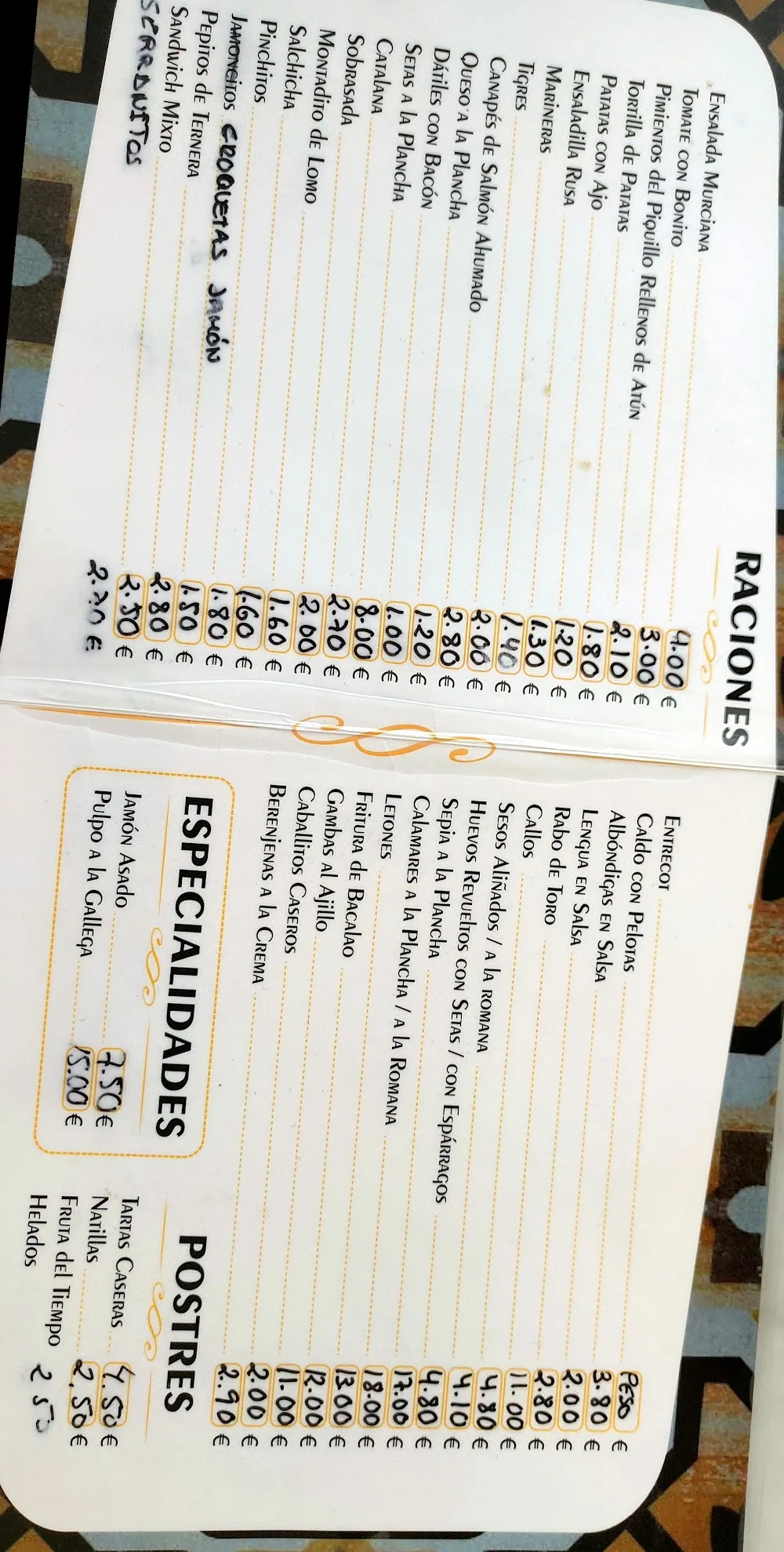 Carta de Mesón El Candil, página 2