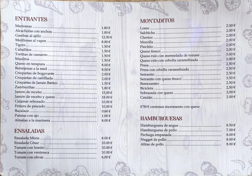 Carta de Restaurante El Reencuentro, página 1