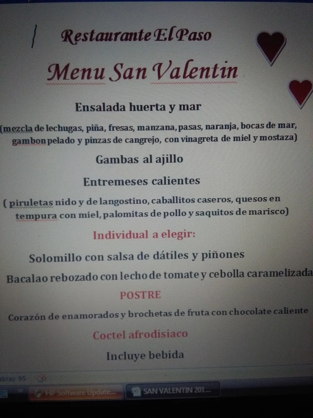 Carta de Restaurante El Reencuentro, página 2
