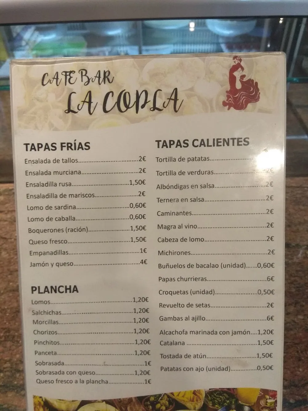 Carta de Bar La Copla, página 1