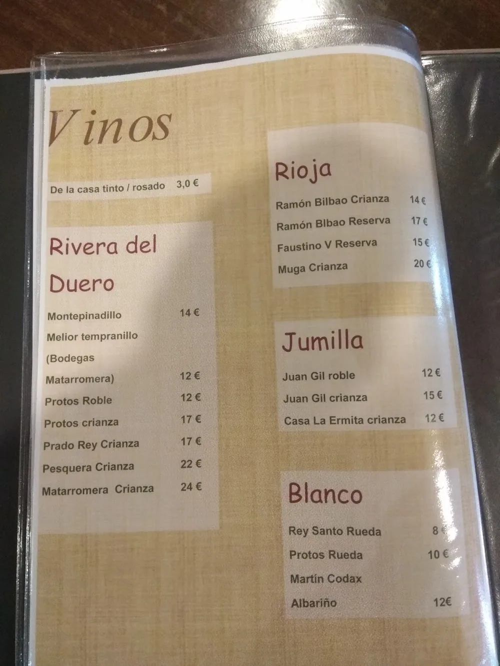 Carta de Bar La Copla, página 2