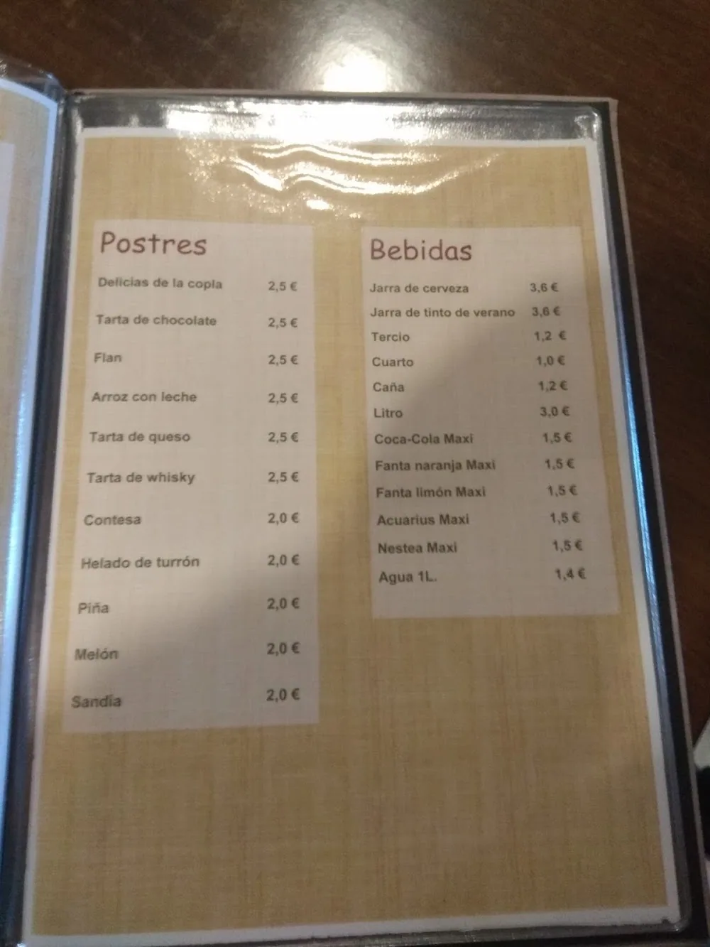Carta de Bar La Copla, página 3