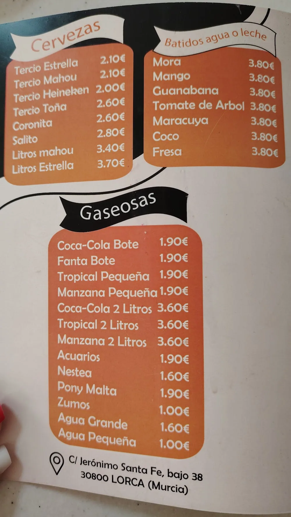 Carta de Restaurante La Parada Latina, página 1