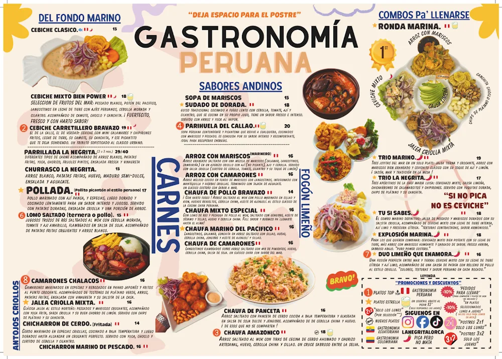 Carta de Restaurante Peruano La Negrita, página 1