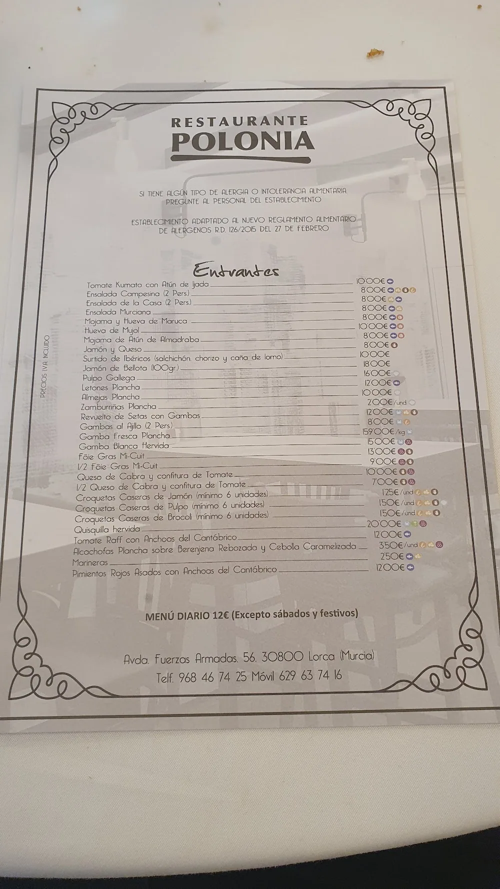 Carta de Restaurante Polonia, página 2