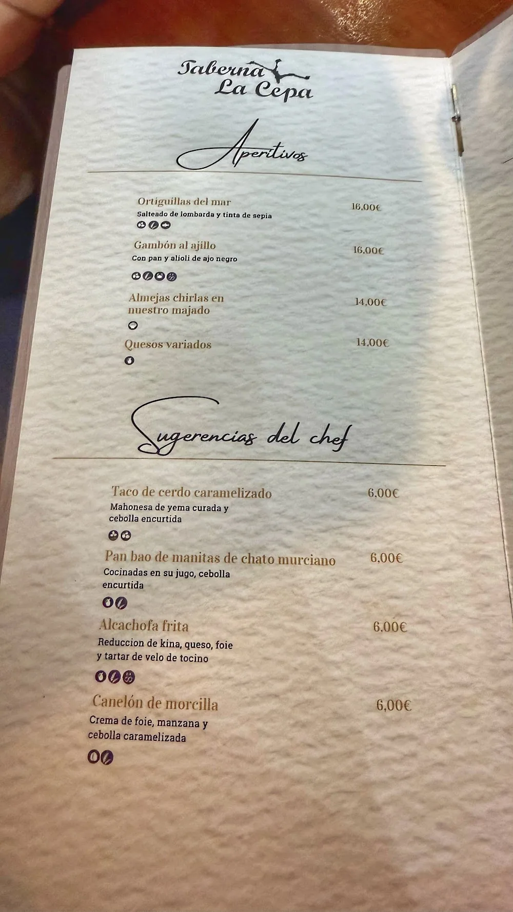 Carta de Taberna La Cepa, página 1
