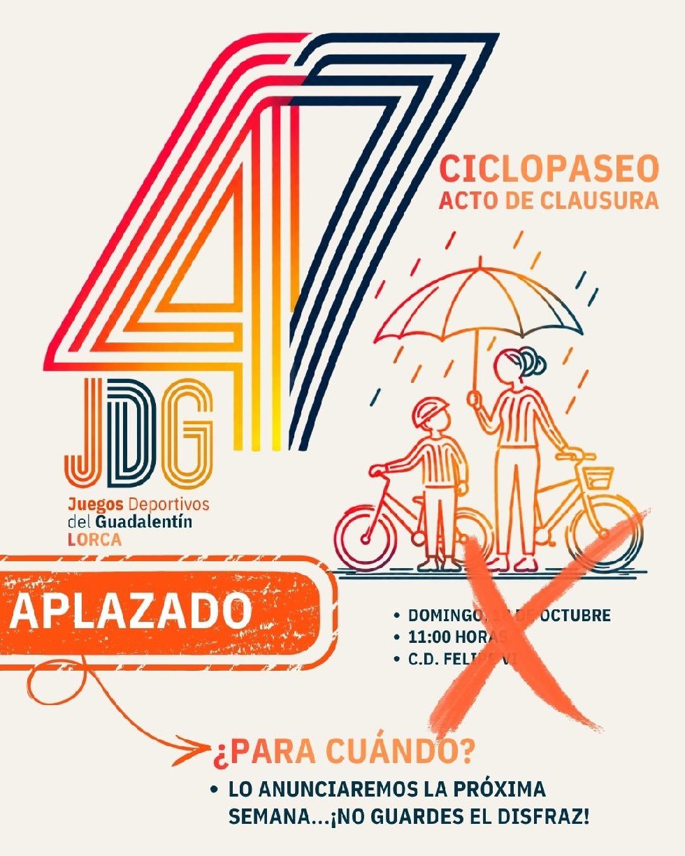 Los 47º JDG aplazan el Ciclopaseo de clausura, previsto para mañana, por la previsión de fenómenos meteorológicos adversos · imagen de la fuente oficial